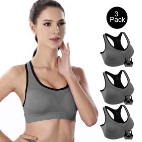 3 Pack Racerback Sports Bras for Women, Seamless High Impact Bra with Pad for Yoga Gym Workout Fitness, XXL Size (Gray)