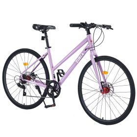 7 Speed Hybrid bike Disc Brake 700C Road Bike For men women's City Bicycle (Color: as Pic)