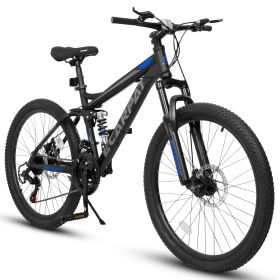 A2660 Ecarpat Mountain Bike 26 Inch Wheels, 21-Speed Full Suspension Mens Womens Trail Commuter City Mountain Bike, Carbon Steel Frame Disc Brakes Thu (Color: as Pic)