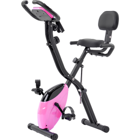 Pink folding fitness cart, fitness upright and horizontal X-Bike 16 class adjustable resistance, arm band and backrest Studio Home and Garage Gym (MS187237AAH: MS187237AAH)