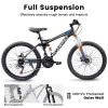 A2660 Ecarpat Mountain Bike 26 Inch Wheels, 21-Speed Full Suspension Mens Womens Trail Commuter City Mountain Bike, Carbon Steel Frame Disc Brakes Thu